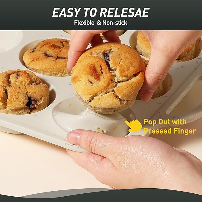 Socisen 2 Packs 6 Cups Silicone Muffin Pan with Metal Reinforced Frame Jumbo Size Cupcake Pan Tray Egg Bites Silicone Circle Cookie Molds Muffin Tin Tart Pans Large Big Baking Sheet Set for Breakfast