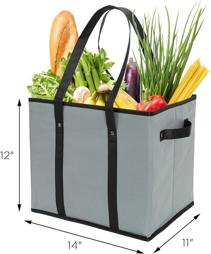 Foraineam Reusable Grocery Bags Set Durable Heavy Duty Tote Bag Collapsible Grocery Shopping Box Bag with Reinforced Bottom