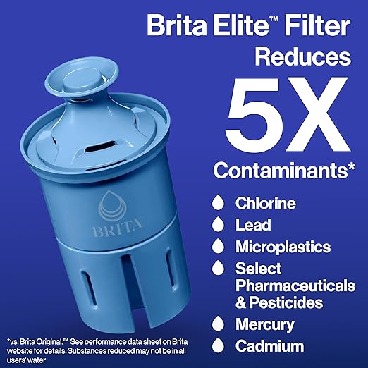 Brita 27 Cup Elite Filter Dispenser, Reduces 30+ Contaminants including Lead and Microplastics, Filter lasts 6 months, UltraMax, Black