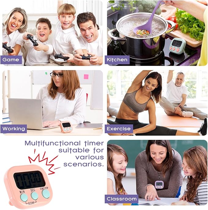 Weewooday 24 Pcs Digital Kitchen Timer Magnetic Timer Bulk On/Off Switch Minute Second Count up Countdown Loud Alarm for Exercise Cook Baking (Macaron Colors)