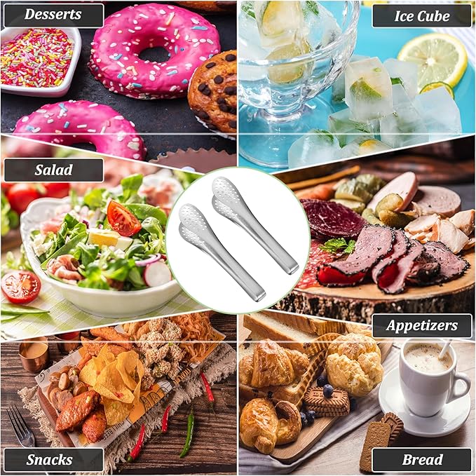 Sunenlyst Buffet Serving Tongs, 6Pcs Kitchen Tongs Mini Serving Utensil Tongs for Food Ice Salad Buffet Barbecue Cookies, Food Tong Small tongs for Appetizers, Tea, Coffee Bar