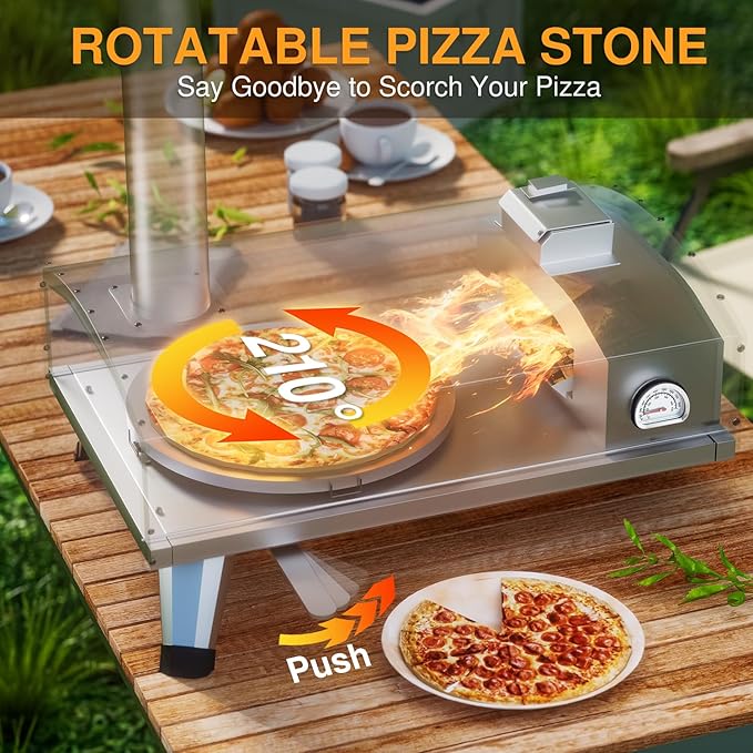 G-HWPON001, Rotatable Wood Fired Pizza Oven-12 inch, Silver