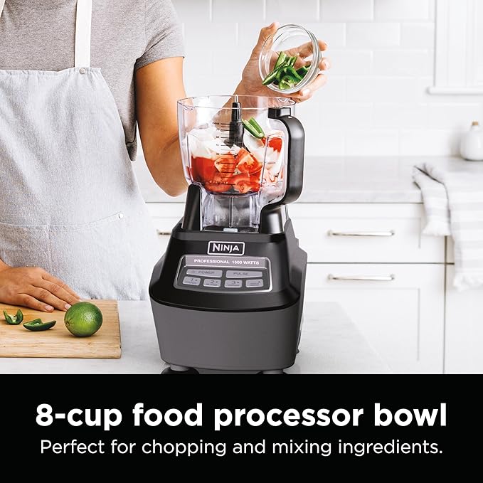 Ninja Kitchen System | All-in-One Food Processor & Blender for Smoothies | Includes Pitcher, Travel Cup, & 8-Cup Bowl | Makes Salsa, Dough, Shakes, & Frozen Drinks | 120 Volts | Black | BL770AMZ