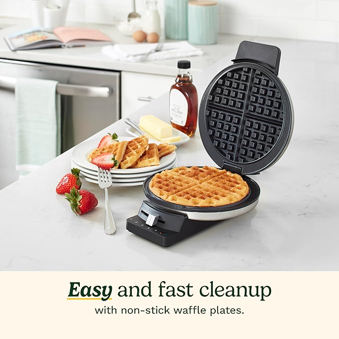 Cuisinart Waffle Maker, 1250W Round Classic Waffle Iron, 5-Setting Adjustable Browning Control, WMR-CAP2, Brushed Stainless