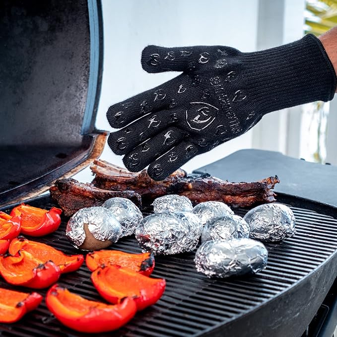 Grill Armor Oven Gloves with Fingers – Extra Long Cuff, 932°F Heat, Fire & Cut Resistant Mitts for BBQ, Grill, Cooking, Grilling, Baking & Smoker