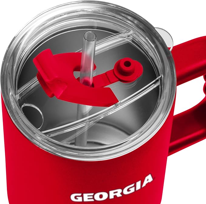 Logo Brands NCAA 40 oz Tumbler with Handle -Stainless Steel Insulated Travel Tumbler with Straw Lid – Powder Coated, Leak-Resistant, Keeps Drinks Hot/Cold – Great for Tailgating, or Everyday Use