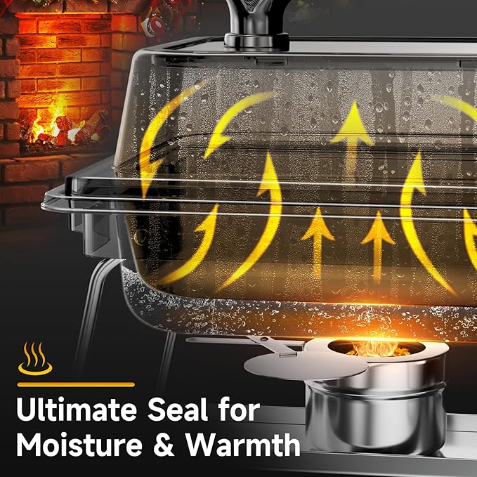KScocina Chafing Dishes for Buffet, 4 Pack 5QT Square Stainless Steel Chafing Dish Set, Complete Buffet Warmer for Home Parties, Christmas & Catering Events (Grey)