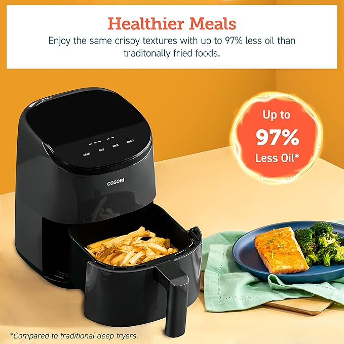 COSORI Small Air Fryer Oven 2.1 Qt, 4-in-1 Mini Airfryer, Space-saving & Low-noise, Nonstick and Dishwasher Safe Basket, 30 In-App Recipes & Air Fryer Liners, 100 PCS Square Disposable Paper Liners