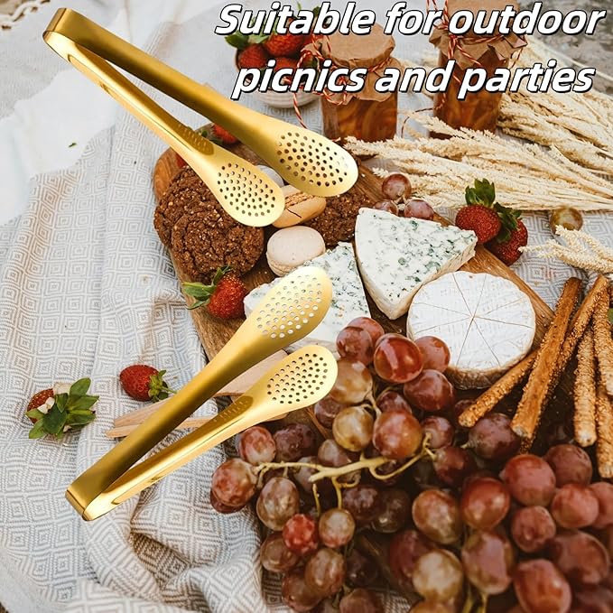 9 Inch Gold Buffet Tongs Set of 4, Stainless Steel Food Serving Utensils Tong for Cooking, Salad, Barbecue, Buffet, Toast