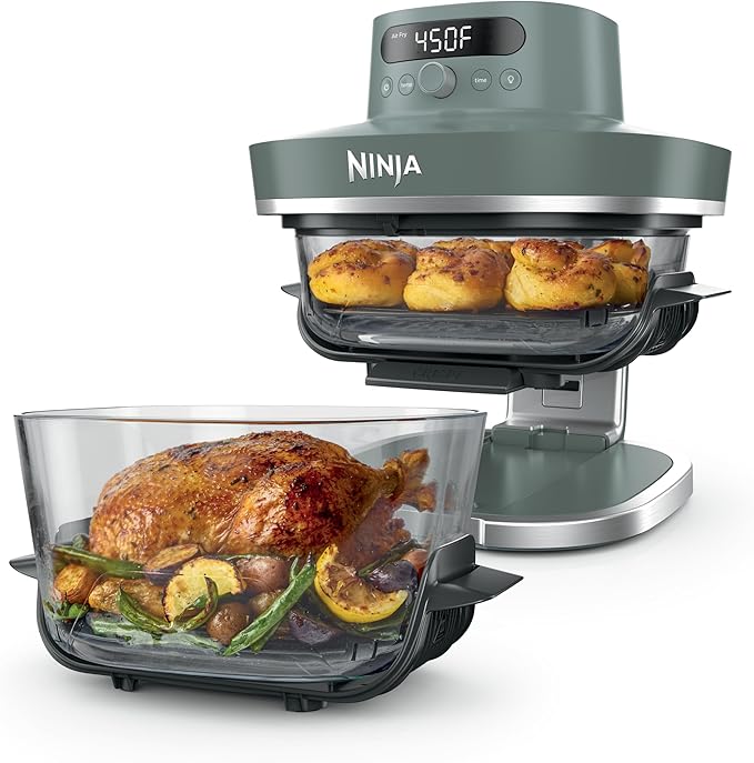 Ninja Crispi Pro 6-in-1 Glass Air Fryer | 450°F, Nontoxic, 6qt & 2.5qt Containers & Lids | Microwave, Freezer, Dishwasher Safe | Max Crisp, Air Fry, Bake, Roast, Recrisp, Dehydrate | Ash Grey, AS101DG