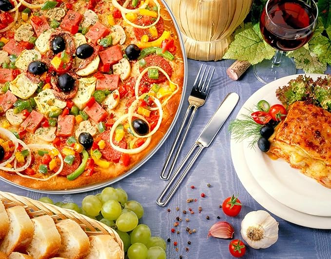 TeamFar Pizza Pan, 13.4 inch Stainless Steel Pizza Pan Set Large Pizza Oven Pans Tray for Baking Serving, Healthy & Heavy Duty, Dishwasher Safe & Easy Clean - 4 Piece