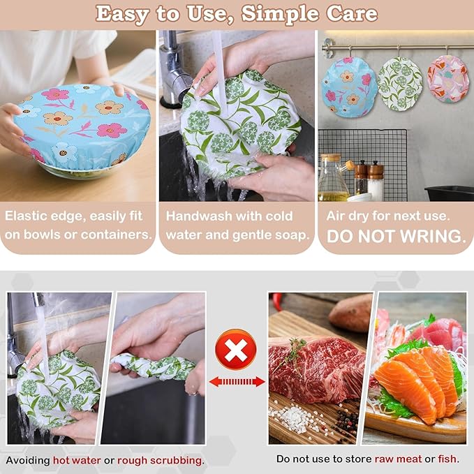 5-Size Reusable Beeswax Bowl Covers for Bread Proofing, Cotton Cloth Flexible Beeswax Wraps for Food Storage(Bellflower)