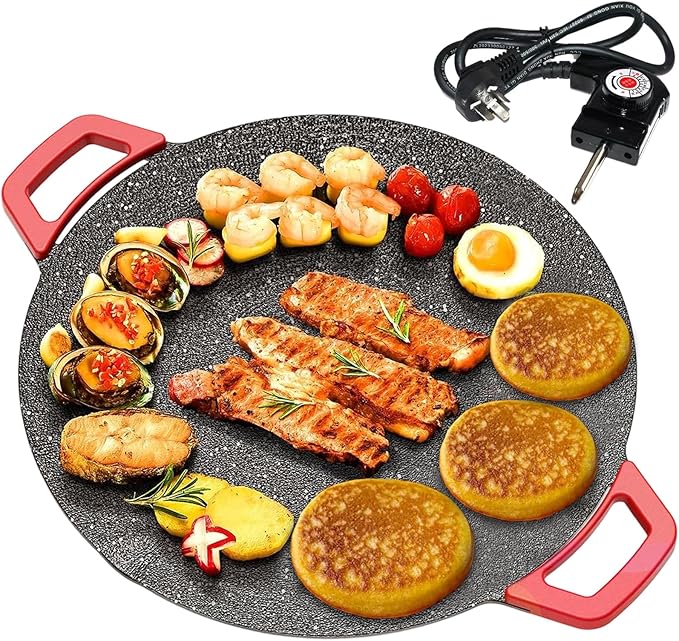Indoor Smokeless Electric Griddle, 2026 Upgraded 1500w Portable Electric Korean BBQ Grill, Non-stick Round Grill Pan for BBQ, Tortillas, Steaks, Burgers, Pancakes (11.8in)