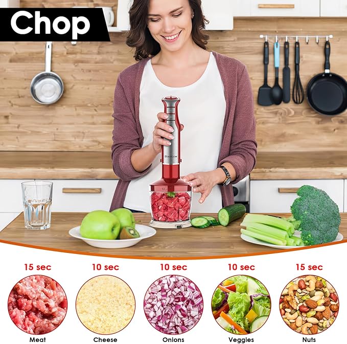 Immersion Blender Handheld 5 in 1, 800W 6 Speed Stick Blender ETL Certified, Stainless Steel BPA-Free with Chopper Whisk Frother for Soup Baby Food Smoothies