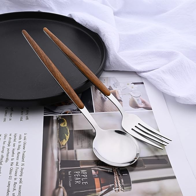 6-Piece Dinner Forks Set, Stainless Steel Forks With Round Wooden Effect Handle, Forks Silverware Set for Home Kitchen Restaurant Hotel, 8.27inches, Mirror Finish & Dishwasher Safe