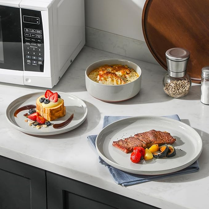 MALACASA Plates and Bowls Sets, 18 Pieces Modern Ceramic Dinnerware Set for 6 Kitchen Dinner Set Stoneware Dishware Dishes Set Microwave and Dishwasher Safe, Grey, Series TARA