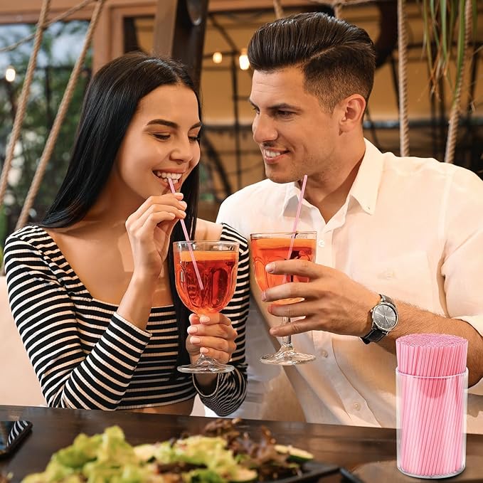 600 Pcs Pink Coffee Stirrers Stir Sticks Set - Acrylic Stir Stick Holder Cocktail Straws Bar Straws Drink Stirrers for Coffee Whiskey Valentines Day Disposable Drinking Straws Party Supplies