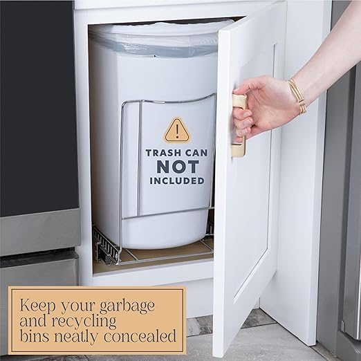 Pull-Out Trash Can for Cabinet - 12 Gal / 48 qt – Heavy-Duty Chrome, Smooth Slide with Trash Bag Storage – Fits 13" Cabinet Opening (Bin Not Included)