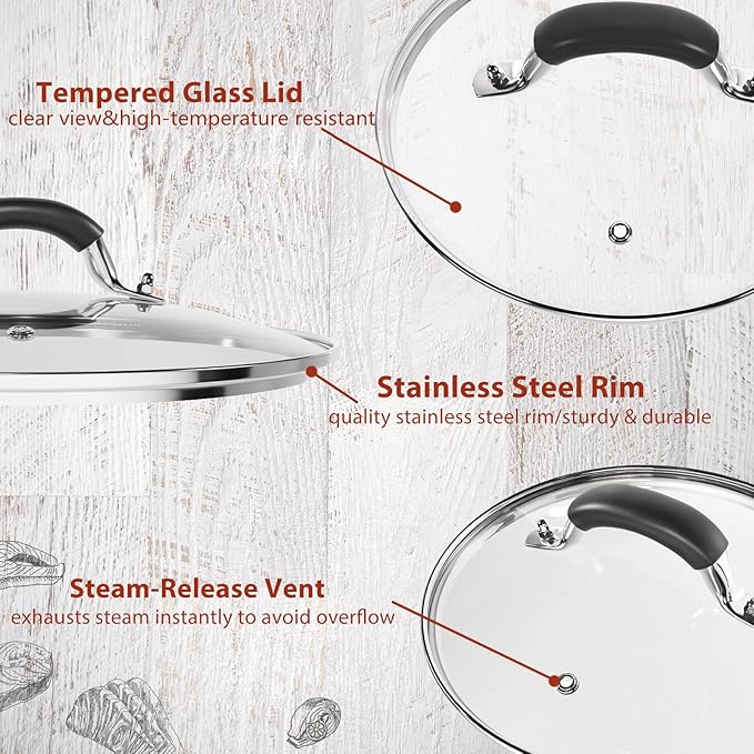 8 Inch Tempered Glass Lid Compatible with 8" Lodge Cast Iron Skillet and 2 Quart Serving Pots