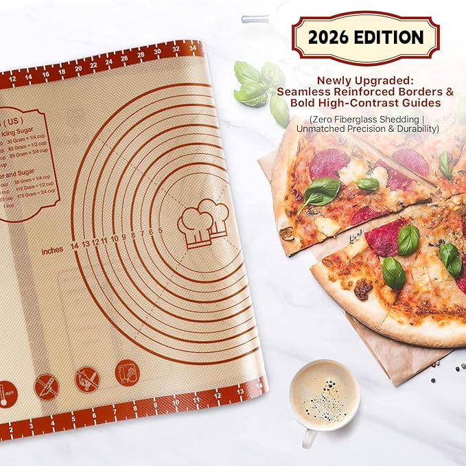 26x16 Inch Extra Thick Silicone Baking Mat with Measurements, Non-slip and Reusable - For Cookies, Bread, Pastry