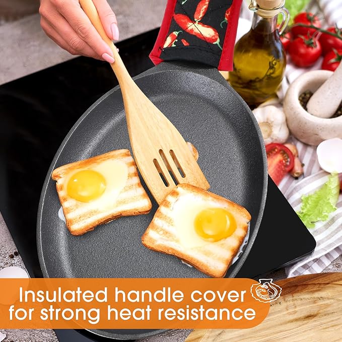 Lallisa 2 Sets Cast Iron Fajita Plate Set Fajita Plate Pan with Wooden Tray Anti Scald Protection Hot Mitt Cast Iron Skillet Set for Home Barbecue Kitchen Party Restaurant Catering Service