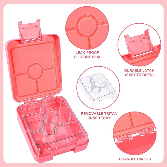 Pawtong Bento Lunch Box Set With 10oz Soup Thermo, Leak-proof Lunch Containers with 4 Compartment, Kids Hot Thermo Food Jar/Insulation Lunch Bag, Food Containers for School（Rainbow）