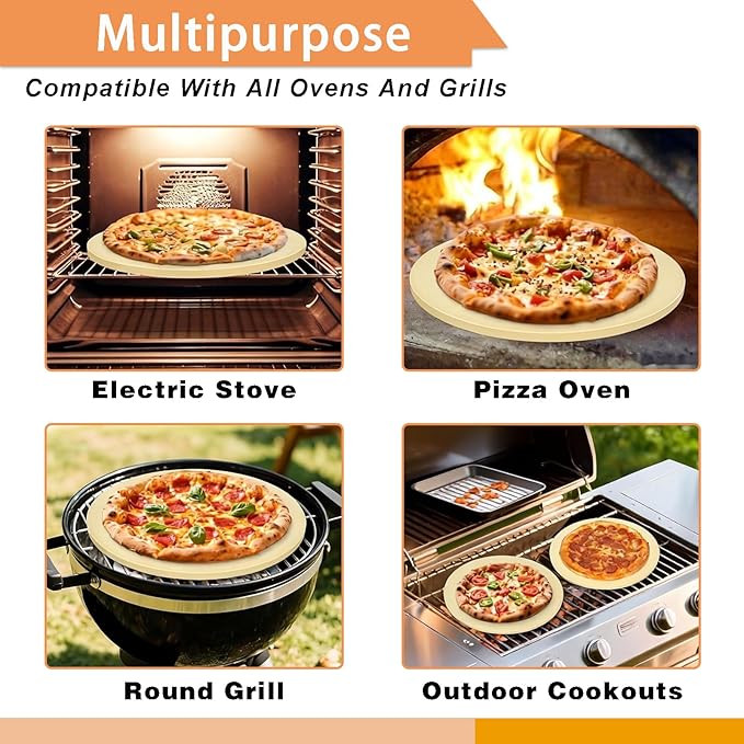 16" Round Pizza Stone, Large Cordierite Bread Baking Stone for Oven and Grill, Safe Circular Cooking Stone for Grill 16 Inch, Ideal for Grilling Baking Several Sizes of Pizzas