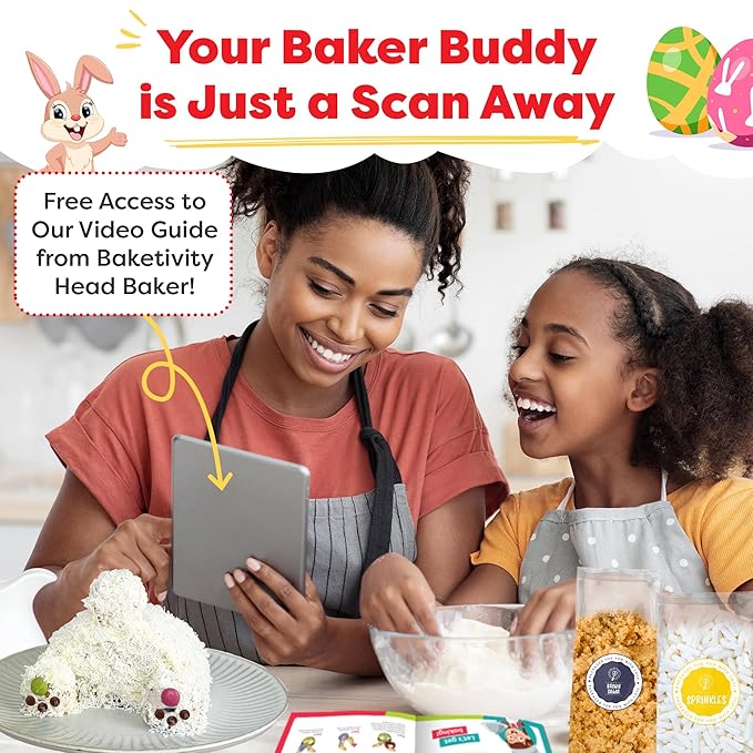 Baketivity Bunny Bum Cake - Kids Baking Kit with Premeasured Ingredients, Step-by-Step Instructions, STEM Lessons - Cake and Cupcake Decorating Kit for Kids - Cooking and Baking Kit - Best Easter Gift