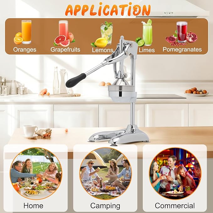 Manual Juicer, Hand-Pressed Effortless Citrus Squeezer, Heavy-Duty Professional Stainless Steel Juicer Suitable For Oranges, Lemons, Grapefruits Removable Filter Basket For Easy Cleaning