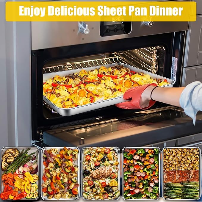Homikit 1 Pack Baking Sheet, 16x12 Inch Stainless Steel Cookie Tray Set for Oven, Metal Jelly Roll Pan for Baking Cooking Toasting, Rustproof & Non Stick, Mirror Finish & Dishwasher Safe