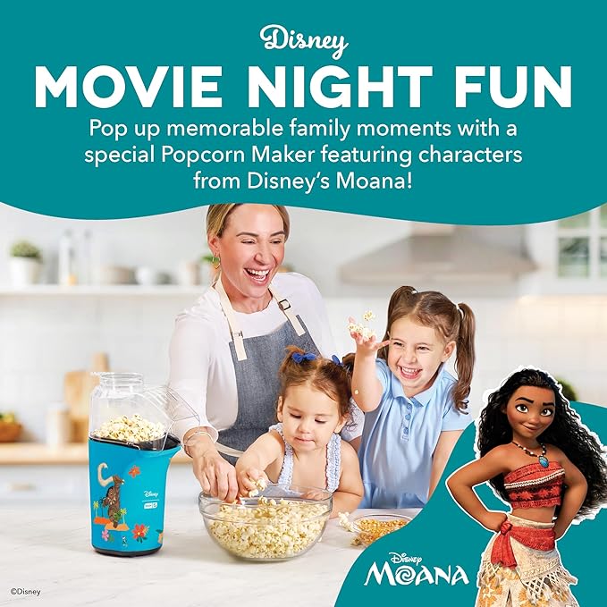 Disney Dash Fresh Pop Popcorn Maker - Oil-Free, Air Popcorn Popper - With Measuring Cup & Recipe Guide - Perfect for Movie Nights - 16 Cups, Moana