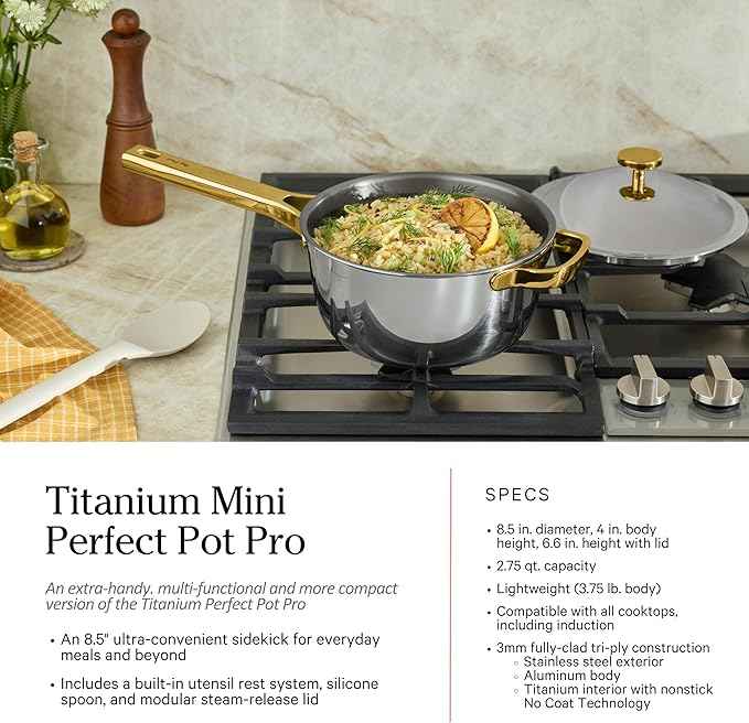 Our Place Titanium Pro Cookware Set | 10-Piece Pots and Pans Set with Always Pan Pro, Perfect Pot Pro & Minis | Non-Toxic No-Coating Nonstick | Induction & Oven-Safe up to 750°F | Gold