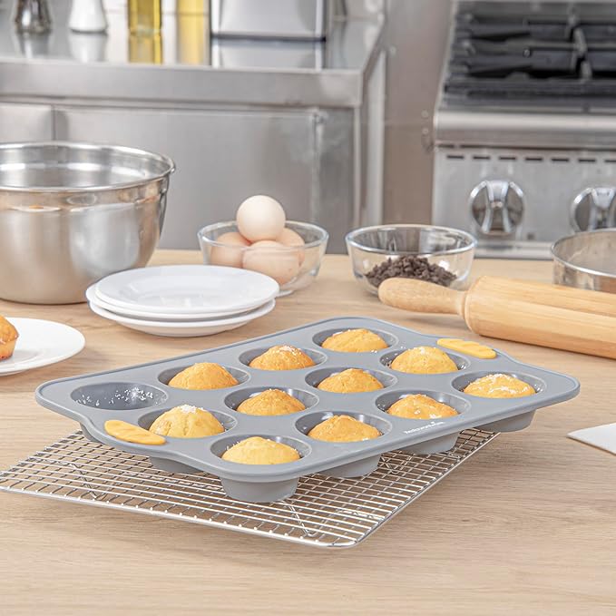 Restaurantware Silicone Baking Molds Pack of 40 Non-Stick Muffin Molds with Handles 12 Compartments, Oven-Friendly Dishwashable Freezer-Friendly Heat-Resistant Gray Silicone Cupcake Muffin Pans