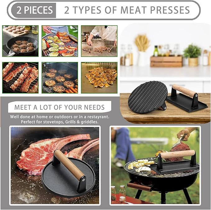 Smash Burger Press Kit 56 Pcs,grill press,7.9 Inch Cast iron hamburger smasher tool, Bacon Press,Burger Smasher for Grill and Griddle Accessories,Barbecues and Tailgates