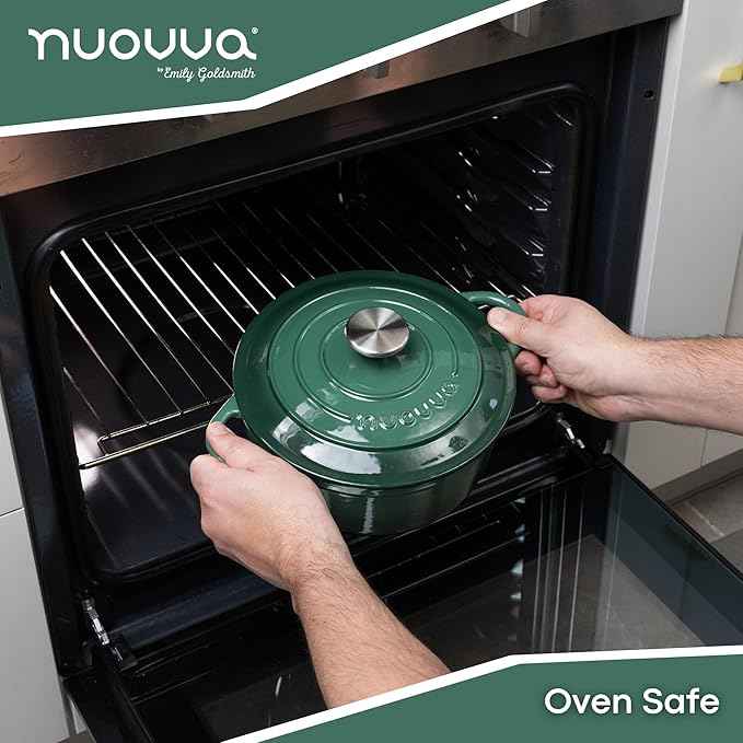 Cast Iron Dutch Oven with Lid – Non-Stick Ovenproof Enamelled Casserole Pot – Sturdy Dutch Oven Cookware – Dark Green, 3.1-Quart, 22cm – by Nuovva
