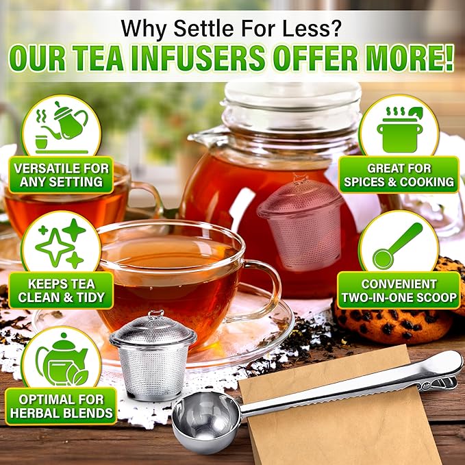 Set of 1 Large Tea Infuser, 2 Small Infuzers & Scoop With Bag Clip - Stainless Steel Infuser for Loose Leaf Tea Steeper Tea Strainers for Loose Tea Diffusers for Loose Tea - Loose Leaf Tea Infuser
