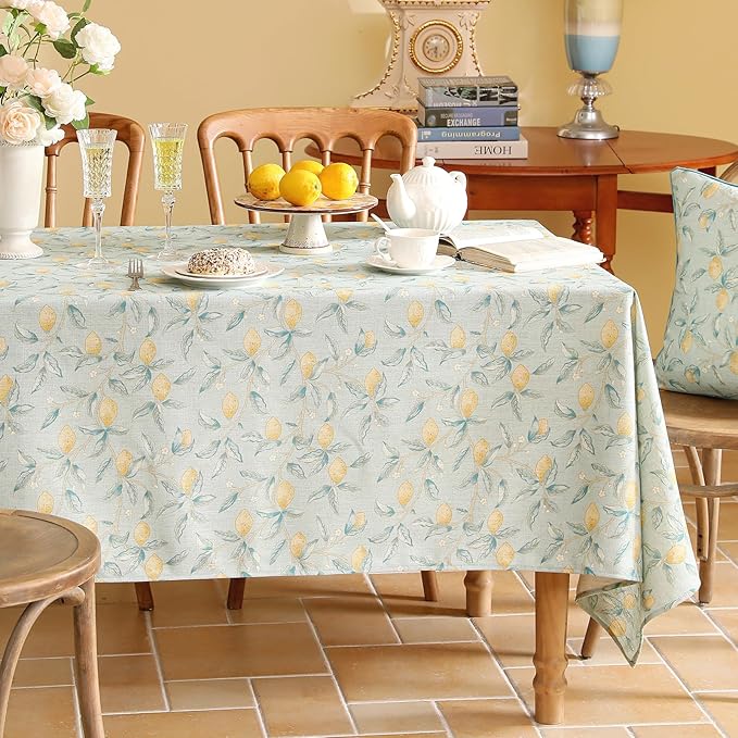 patdrea Designer Linen Green Square Tablecloth,Vintage Yellow Flowers Pattern Farmhouse Table Cloth,Home Table Cover Decor for Kitchen Dining Christmas,Thanksgiving,Party,67"x67"-Ania a