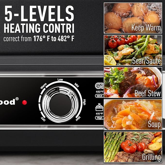 Electric Skillet, Techwood 7.5-Quart 2-in-1 Versatile Multi-Cooker with 5-Level Heat Settings, Come with Removable Non-stick Skillet Pan& Cooking Pot, Dishwasher Safe, 1500W, Black (Black)