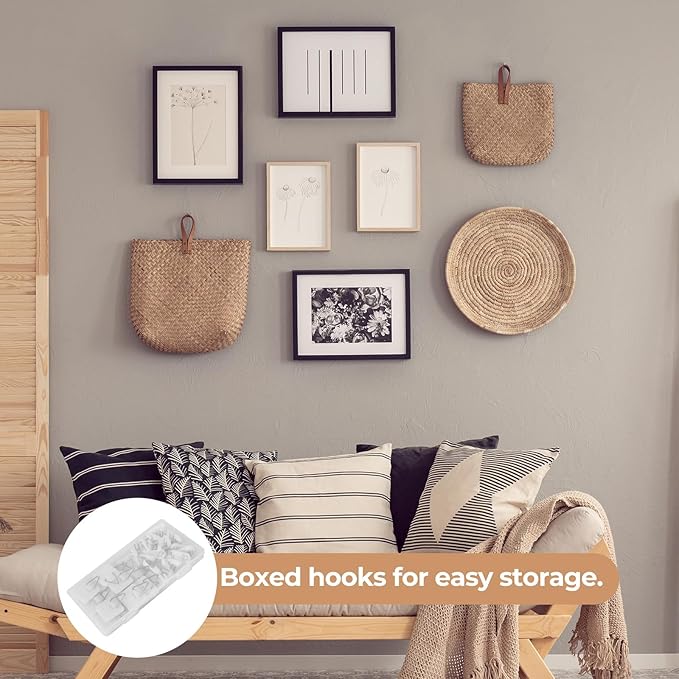 Bilillo 40PCS Adhesive Plate Hangers for the Wall, Invisible Heavy Duty Plate Holders with Wall Hooks & Storage Box, Strong Sticky Hangers for Plates, Frames & Wall Art