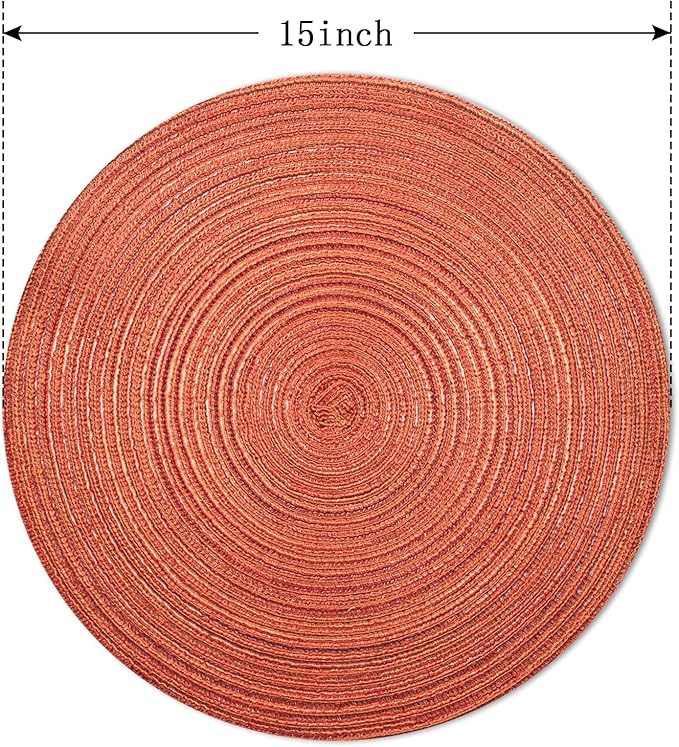 FunWheat Round Braided Placemats Set of 4 Place mats for Dining Tables Woven Heat Resistant Table Mats 15 inch for Fall(Orange,4pcs)