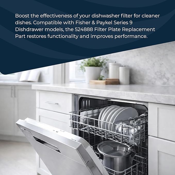 Dishwasher Filter Plate Kit 524888 for Fisher & Paykel Series 9 DishDrawer Dishwasher Models to Replace Parts 523381, 523419, or 529822P - OEM Dishwasher Filter Plate Replacement Part 524888