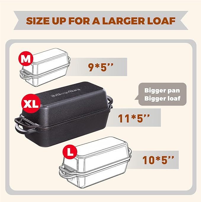 11x5 Inch Cast Iron Loaf Pan With Lid，5.8 Qt Large Loaf Pans For Sourdough Bread Baking, Pre-Seasoned Heavy Duty Dutch Oven Bread Pan For a Crispy Crust