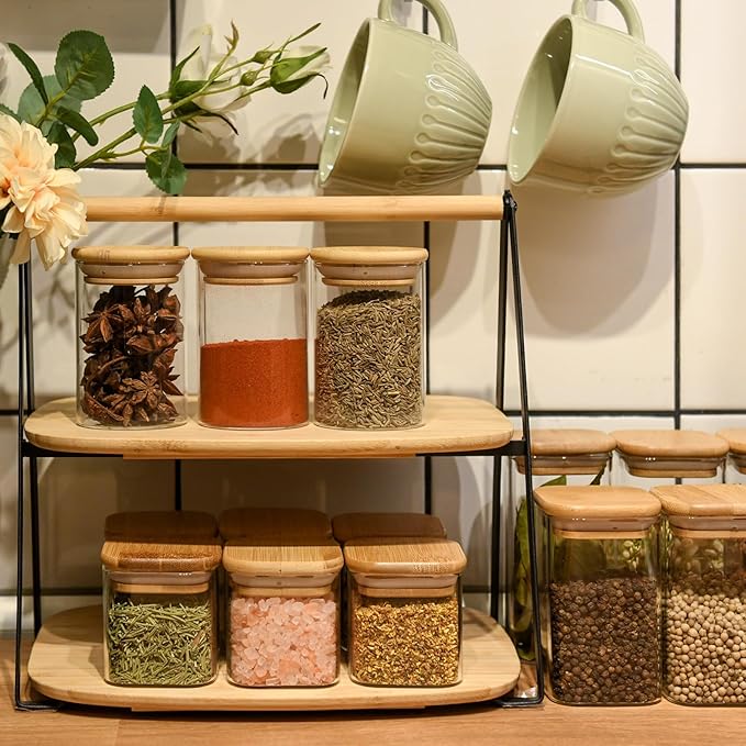 SHOWIN 6oz Glass Food Storage Jars, Glass Jars with Bamboo Lids, Kitchen Storage Jars, Set of 6, Canisters with Airtight Lids for Spice, Coffee, Cookie, Pantry Organizers