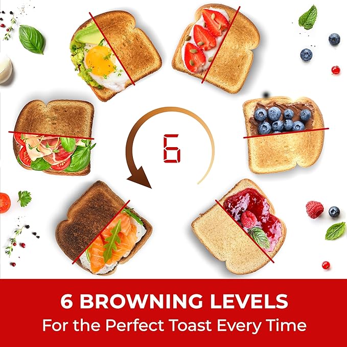 Mueller UltraToast Stainless Steel Toaster 4 Slice – Extra-Wide 1.6" Slots for Artisan Bread, Bagels & Frozen Waffles, 6 Browning Levels, LED Display, Cancel/Defrost/Reheat, Removable Crumb Tray