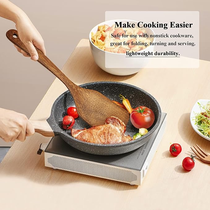4 Pack Wooden Spatula for Cooking, Non-stick Turner Acacia Wood Spatula for Kitchen Use, Handmade Non-Toxic Cooking Spatula Set for Kitchen Gifts, Ideal Cookware Utensils for Cooking Eggs, Fish