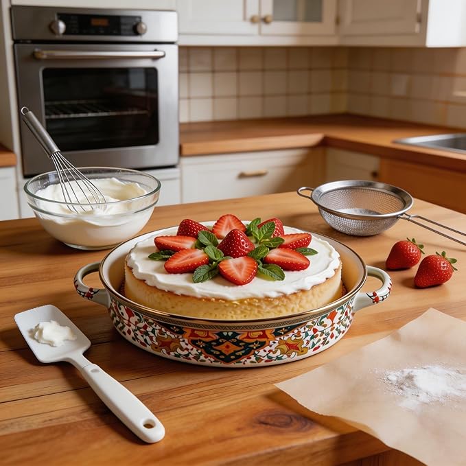 11 Inch Enamel Roasting Pan with Rack and Lid, Russian Style Deep Round Oven Baking Pot Roaster Pan Set for Chicken, Turkey Breast, Lasagna, Oven to Table, Stovetop Safe