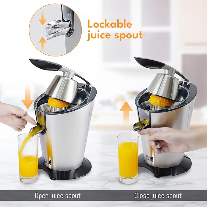 LEBENLANG Stainless Steel Electric Orange Juicer 600W I Incl. Stainless Steel Cone & BPA-Free | Electric Juicer Citrus Press Fruit Press I High Juice Yield for Oranges & Lemons