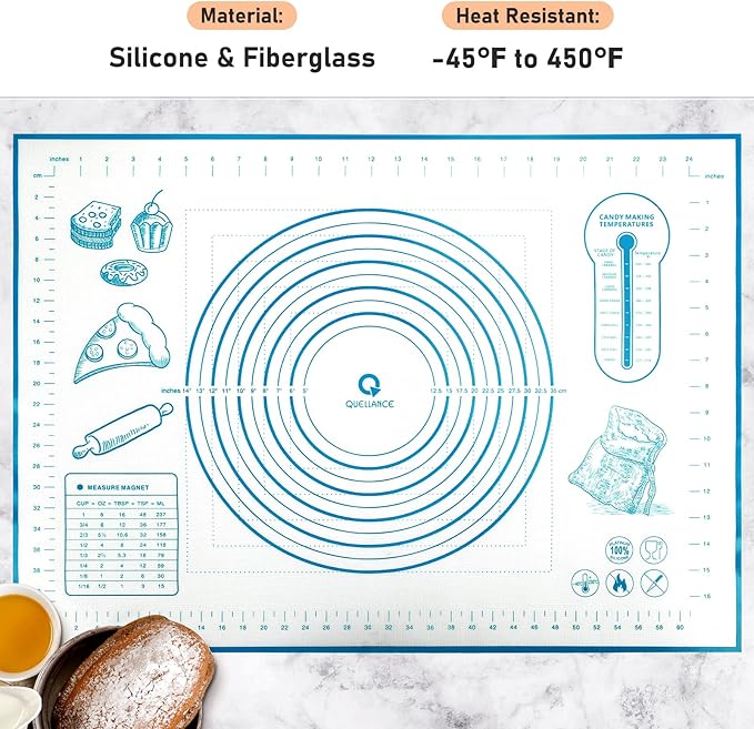Silicone Baking Mat with Measurements, Pastry/Fondant/Dough Rolling Counter/Oven Liner Mat, 20''(W)28''(L) Blue