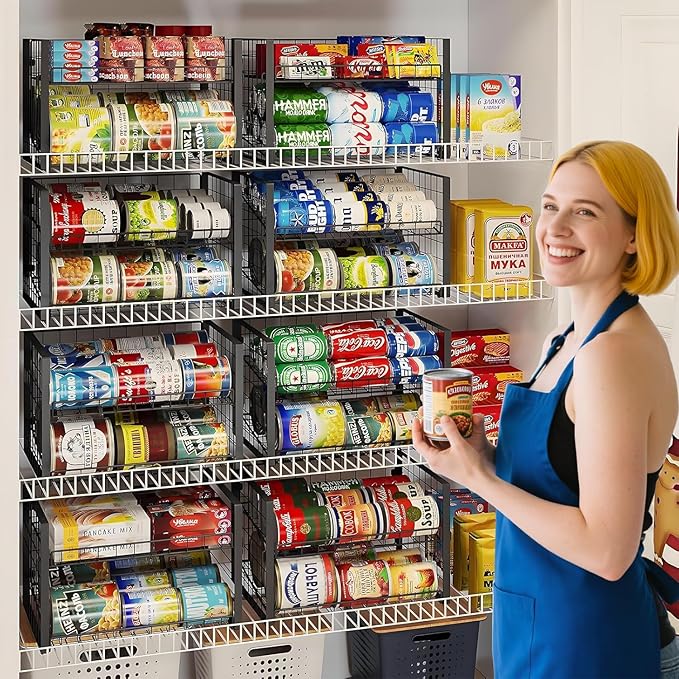 JKsmart 2-Tier Stackable Can Rack Organizer for Pantry, Adjustable Can Dispenser Holds Up to 60 Cans, Can Storage Holder for Various Ounces of Canned Food Soda Drinks, Black, 2 Pack