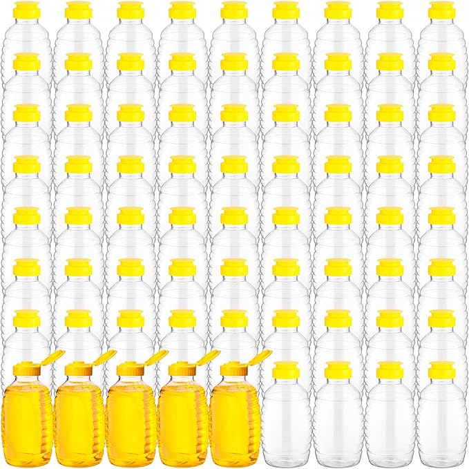 Tanlade 72 Pcs Honey Bottles Bulk 8 Oz Plastic Clear Squeeze Honey Jars Empty Container Refillable Dispenser Jam Bottle with Flip Top Lid for Storing and Dispensing